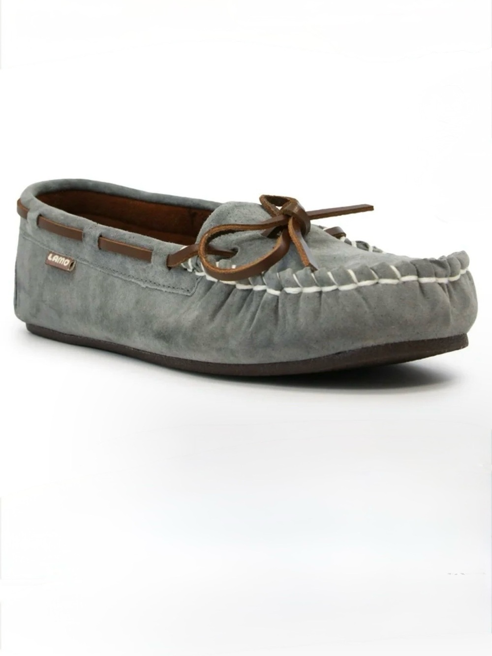 Lamo Sabrina Moc Soft Grey Suede Classic Moccasin Slipper Shoe New In Box